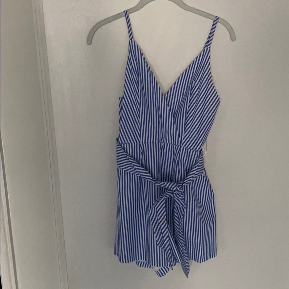Blue and white stripped wrap romper